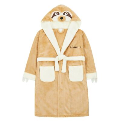 PERSONALISED Sloth Design Dressing Gown Robe 2-8 Years Great Gift