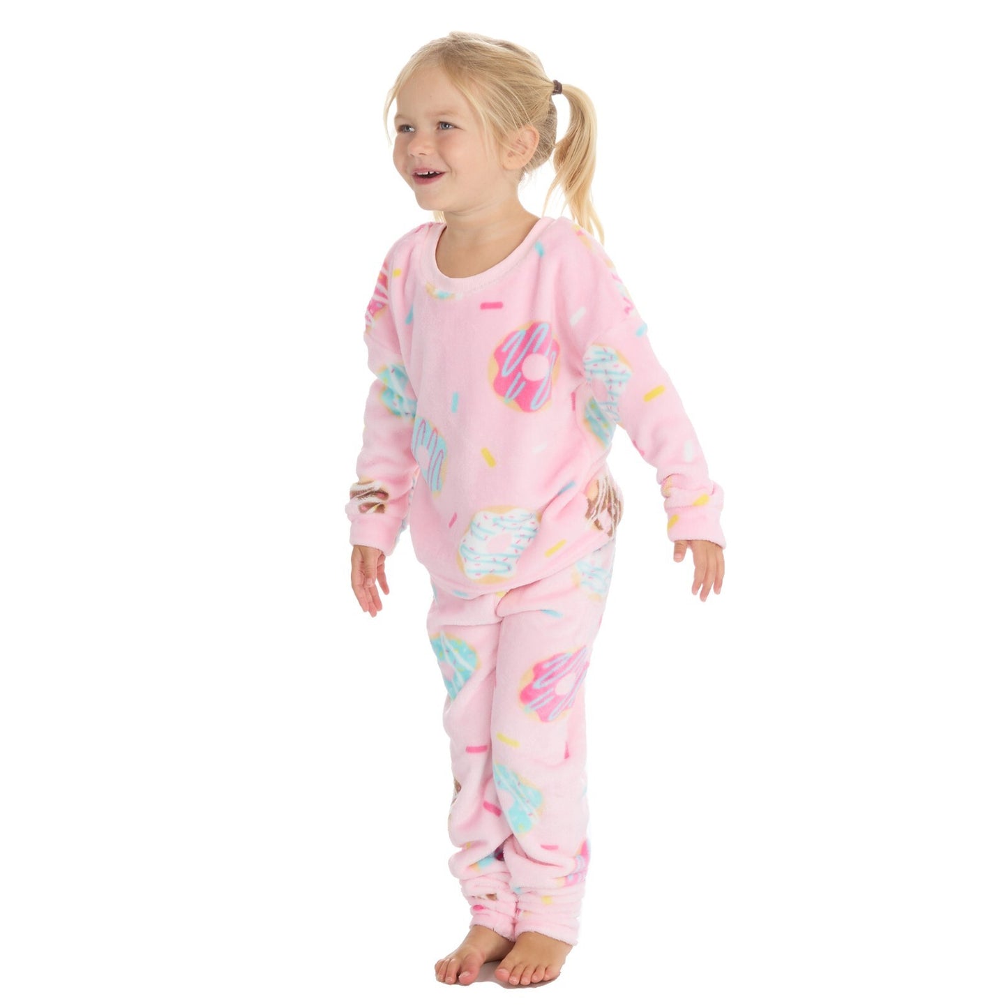 Girls Personalised with Embroidery Do Nut Fleecy Pyjamas Lounge Set 2-13 Years