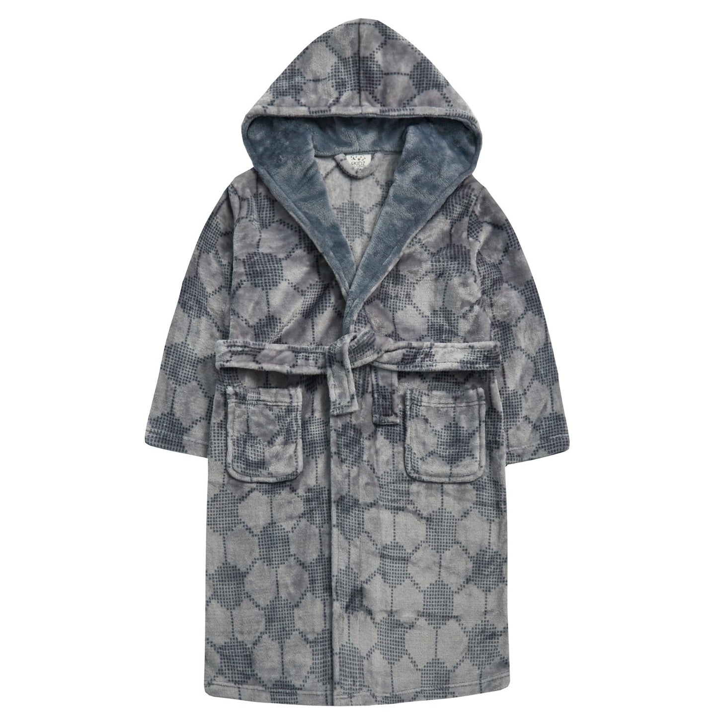 Boys Football Hooded Robe | Grey Soft Fleece Dressing Gown Bathrobe 7-10 Yrs