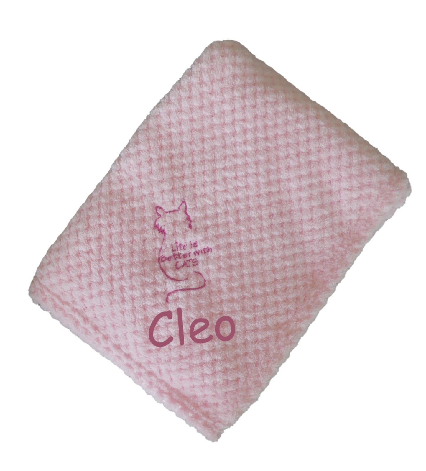 Personalised Kitten Cat Blanket Embroidered 'Life is Better With Cats' and Name