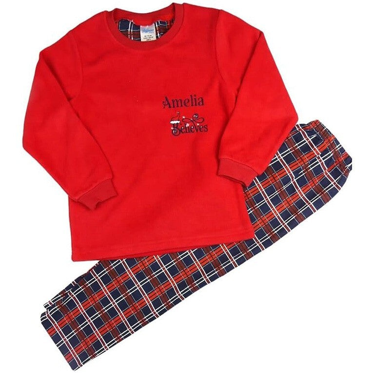 Personalised Kids Fleecy Red Pyjamas Cosy For Christmas 5 years to 13 Years