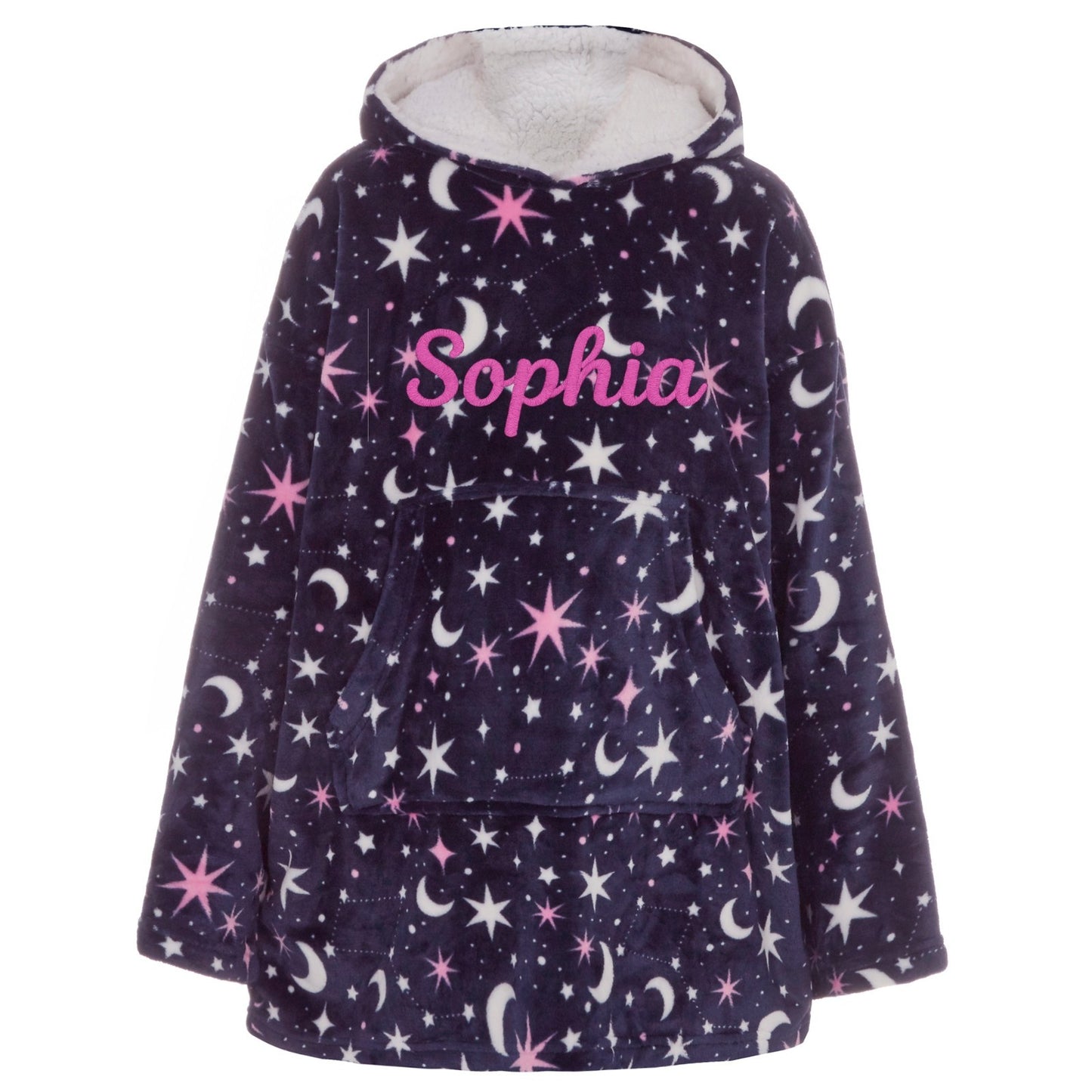 Personalised Girls Oversized Hoodie – Star & Moon Cosy Loungewear 9-13 Years