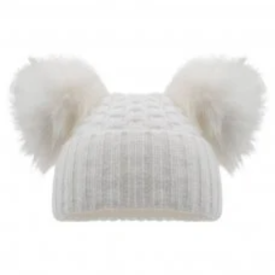 Boys Girls Baby Double Furry Pom Pom Hats 3 Months to 4 Years Cute Personalised