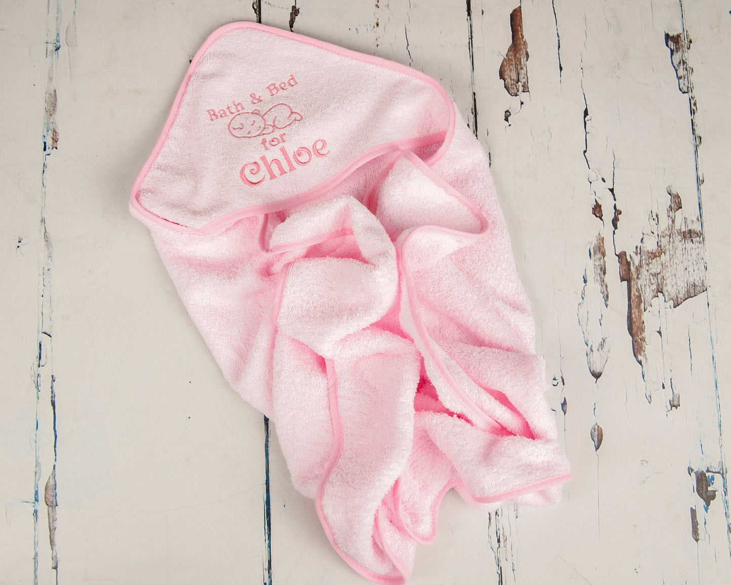 Baby Hooded Bath Towel with Cute 'Sleeping Baby' PERSONALISED with Embroidery