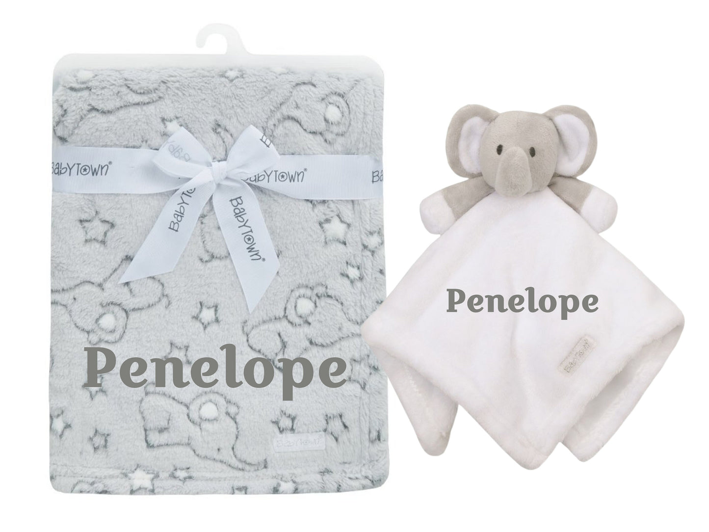 Elephant Comforter Matching Blanket BOTH ITEMS PERSONALISED with embroidery Beautiful Keepsake Baby Gift