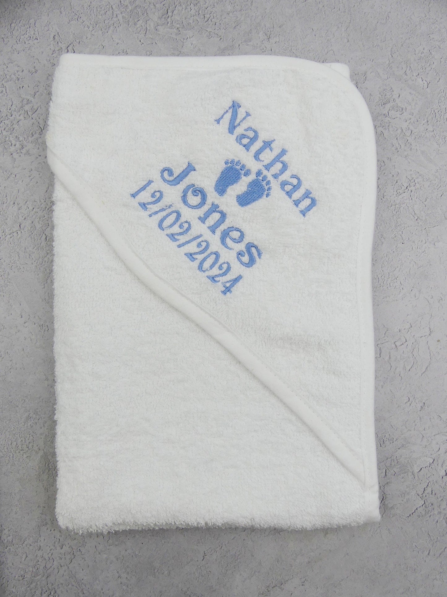 Personalised Baby Hooded Towel with Name & Birth Date - Perfect Newborn Gift 65x65cm