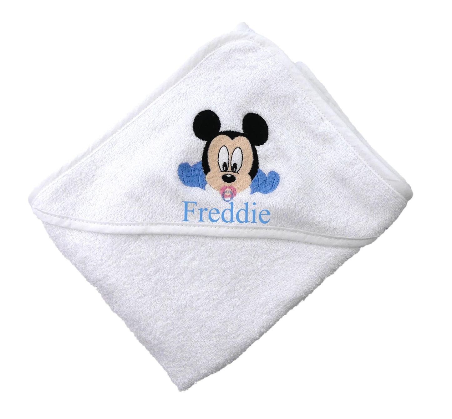 Mickey and Minnie Mouse Hooded Baby Towel PERSONALISED with EMBROIDERY Baby Name in choice of colours
