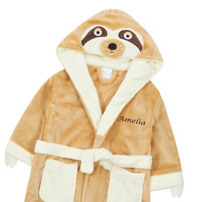 PERSONALISED Sloth Design Dressing Gown Robe  2-8 Years Great Gift