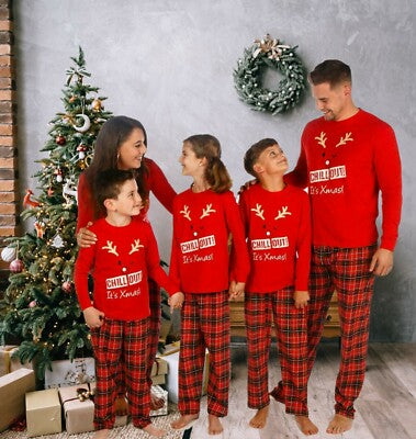 Family Matching Christmas Pyjamas Mum Dad Kids 'Chill Out Its Xmas'