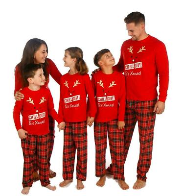 Family Matching Christmas Pyjamas Mum Dad Kids 'Chill Out Its Xmas'