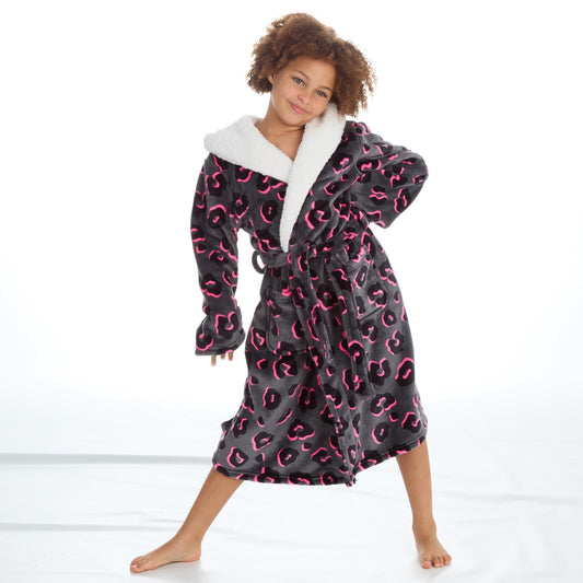 Girls Neon Animal Print Dressing Gown 7-13 Years  Soft Fleece Last Few