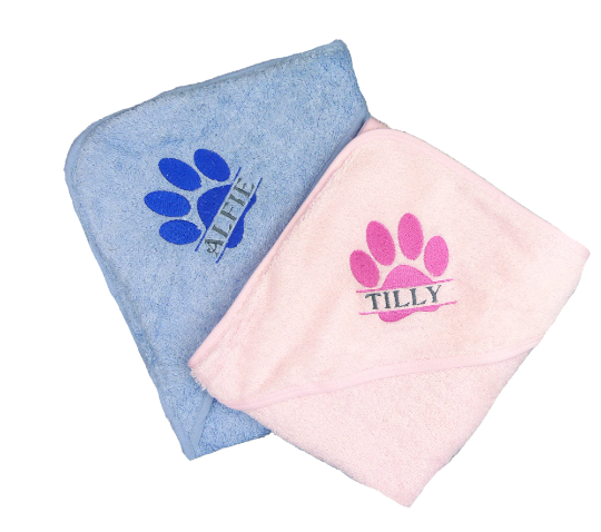Personalised Puppy Dog Towel With Hood 75 x 75cm Super Absorbent Great Gift