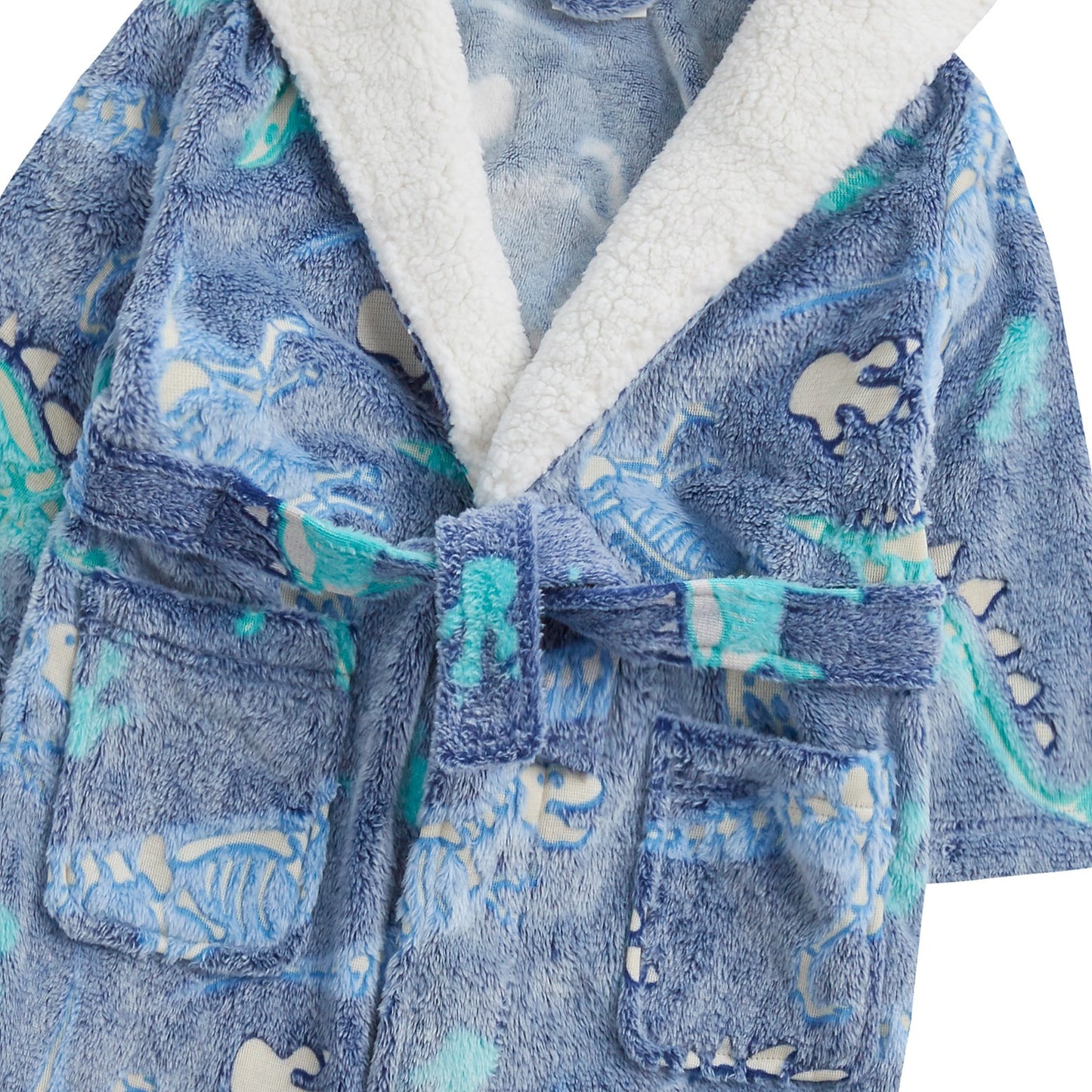 Kids Dinosaur Bathrobe | Hooded Glow in the Dark Fleece Dressing Gown Ages 2–6