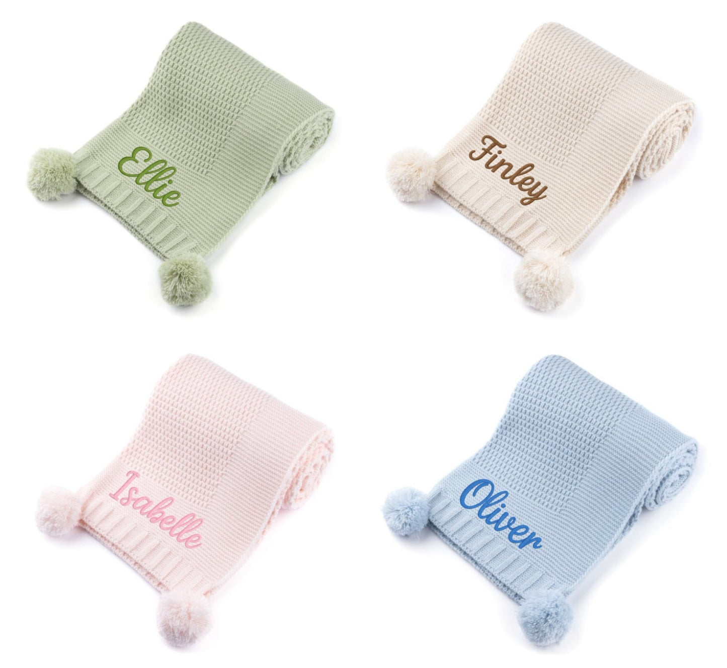 Personalised Baby Wrap with Pom Pom – Embroidered Name – Super Soft Gift