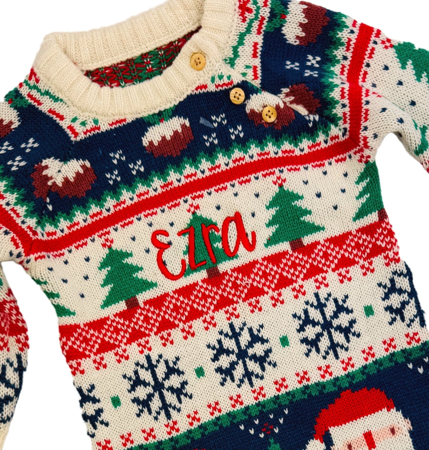 Personalised Festive Knitted Baby Christmas Romper – 0-12 Months