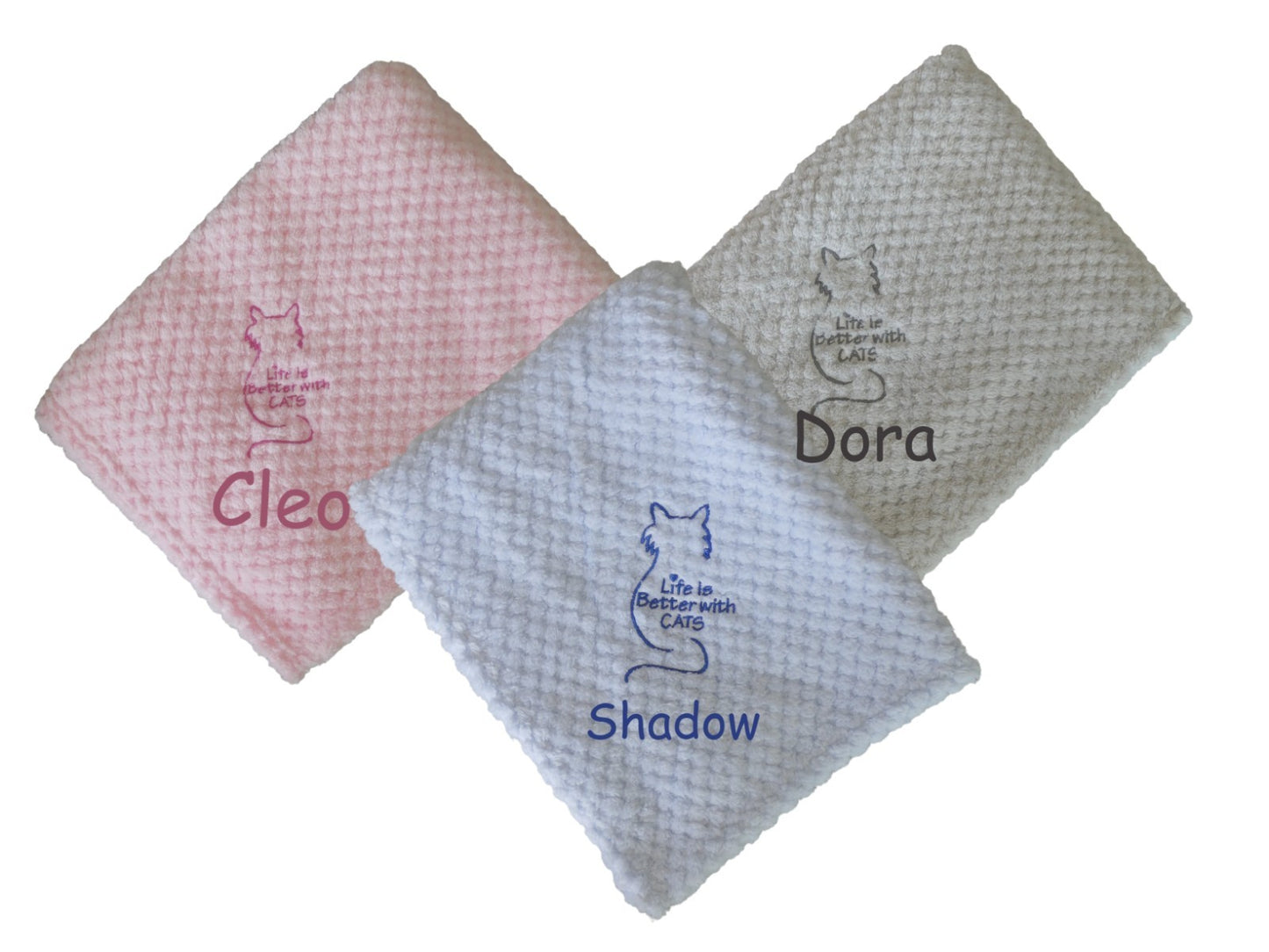Personalised Kitten Cat Blanket Embroidered 'Life is Better With Cats' and Name