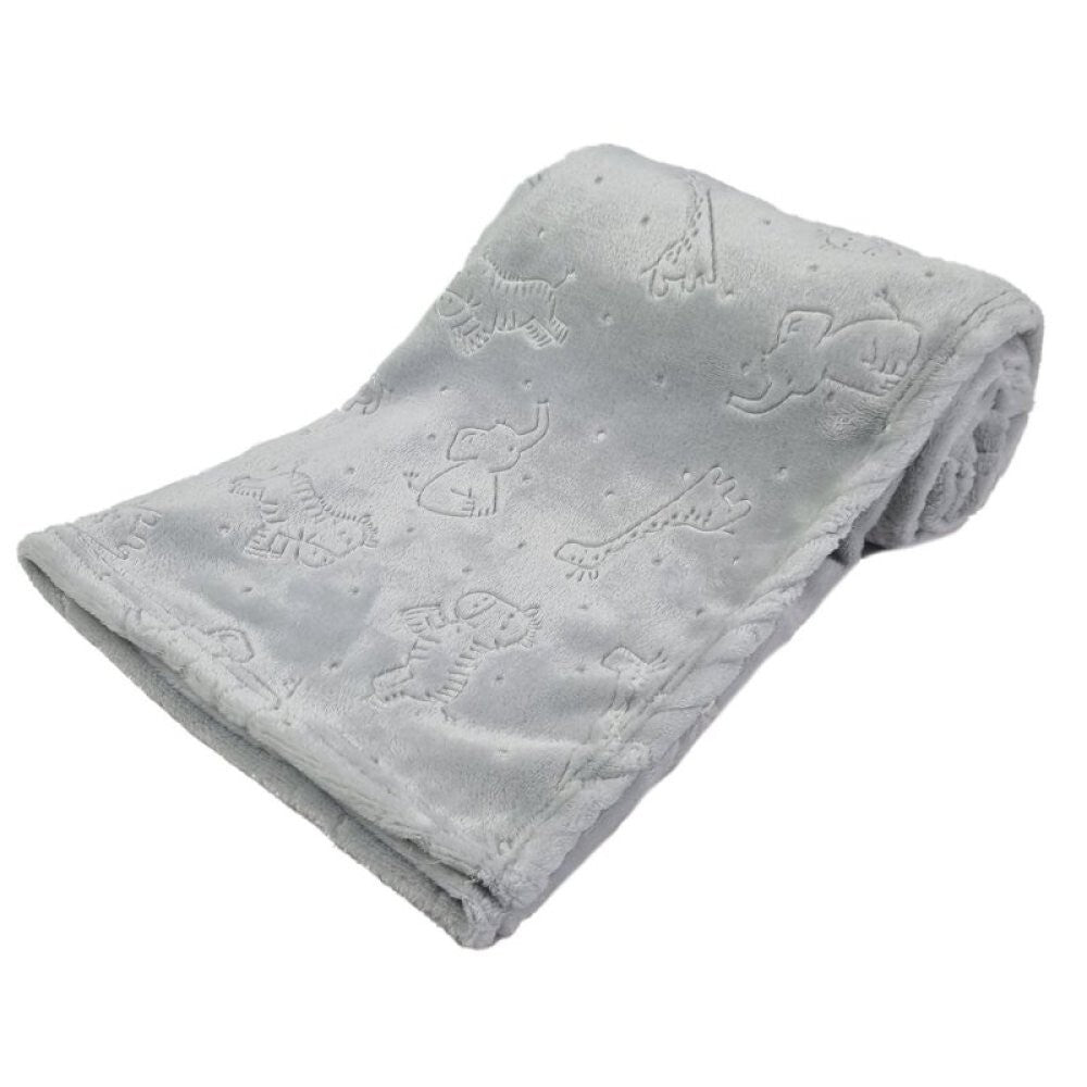 Baby Blanket with Embroidered Safari Motif 90cm x 75cm Personalised with Baby