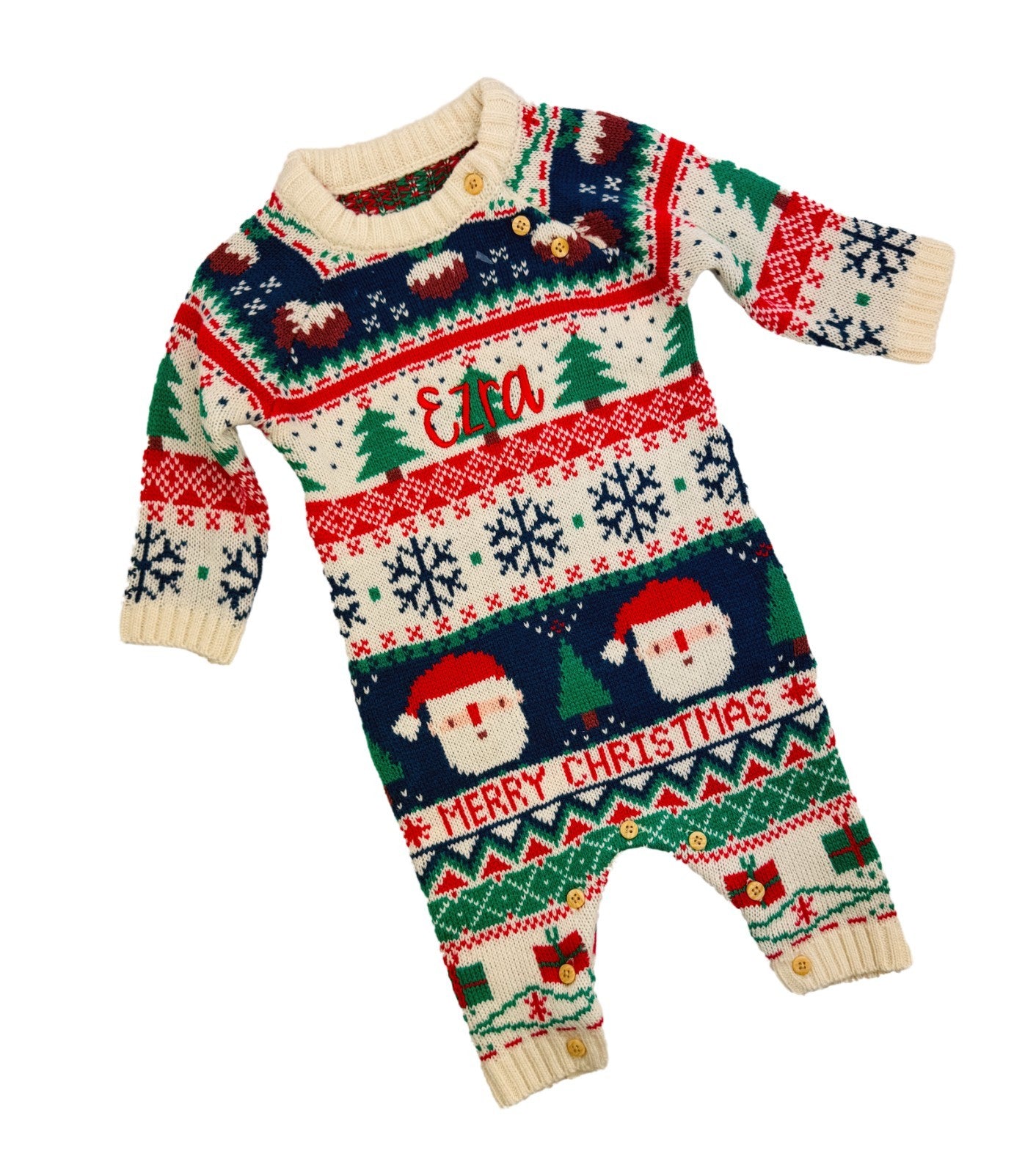 Personalised Festive Knitted Baby Christmas Romper – 0-12 Months