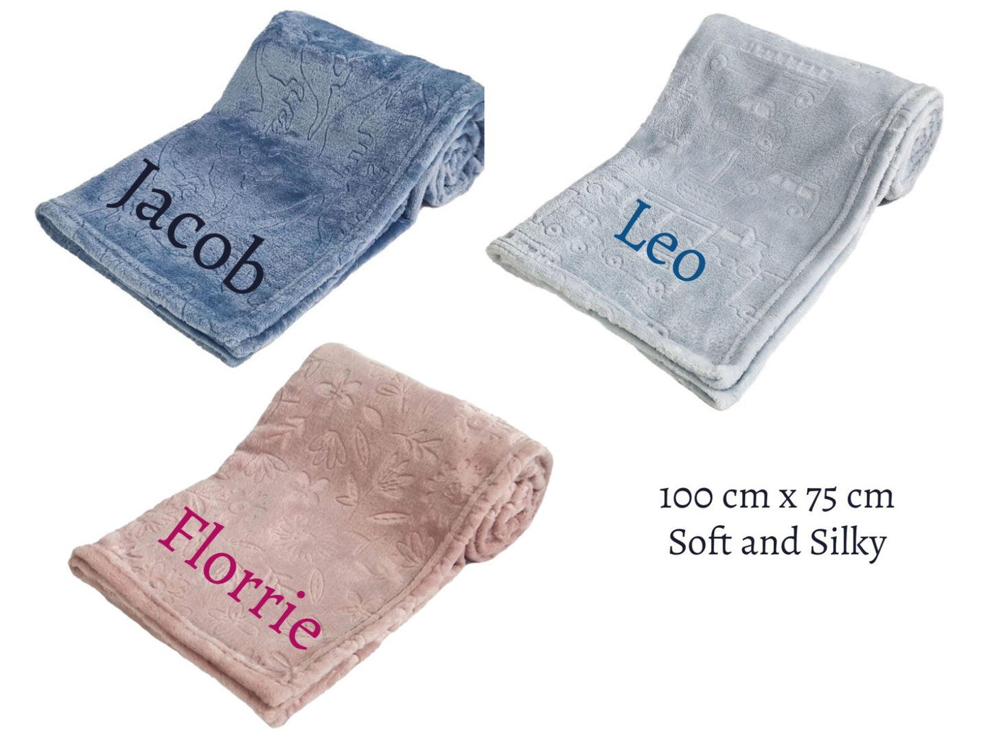 Personalised Baby Blanket Soft and Silky with Embossed Pattern 75 x 100cm