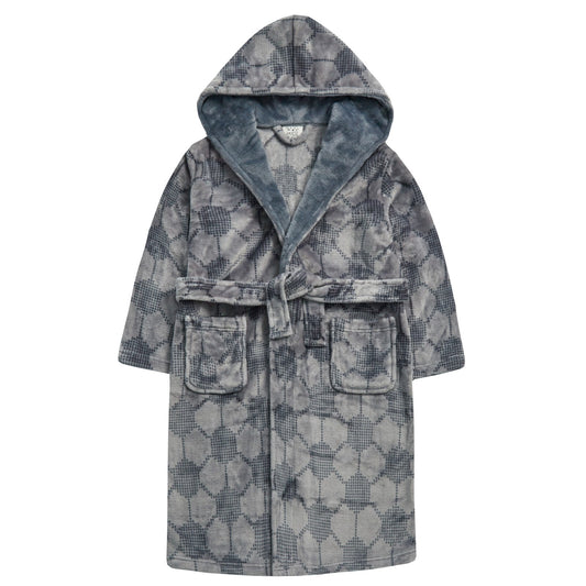 Boys Football Hooded Robe | Grey Soft Fleece Dressing Gown Bathrobe 7-10 Yrs