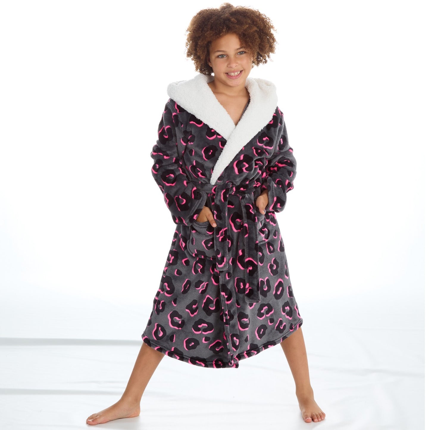 Girls Neon Animal Print Dressing Gown 7-13 Years  Soft Fleece Last Few