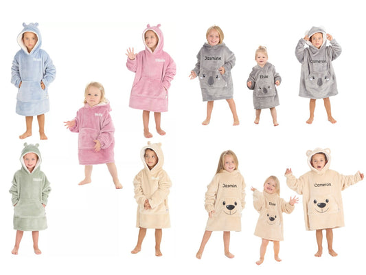 Personalised Children's Oversized Hoodie Snuggle Fleece 18mths-3yrs and 3-6yrs