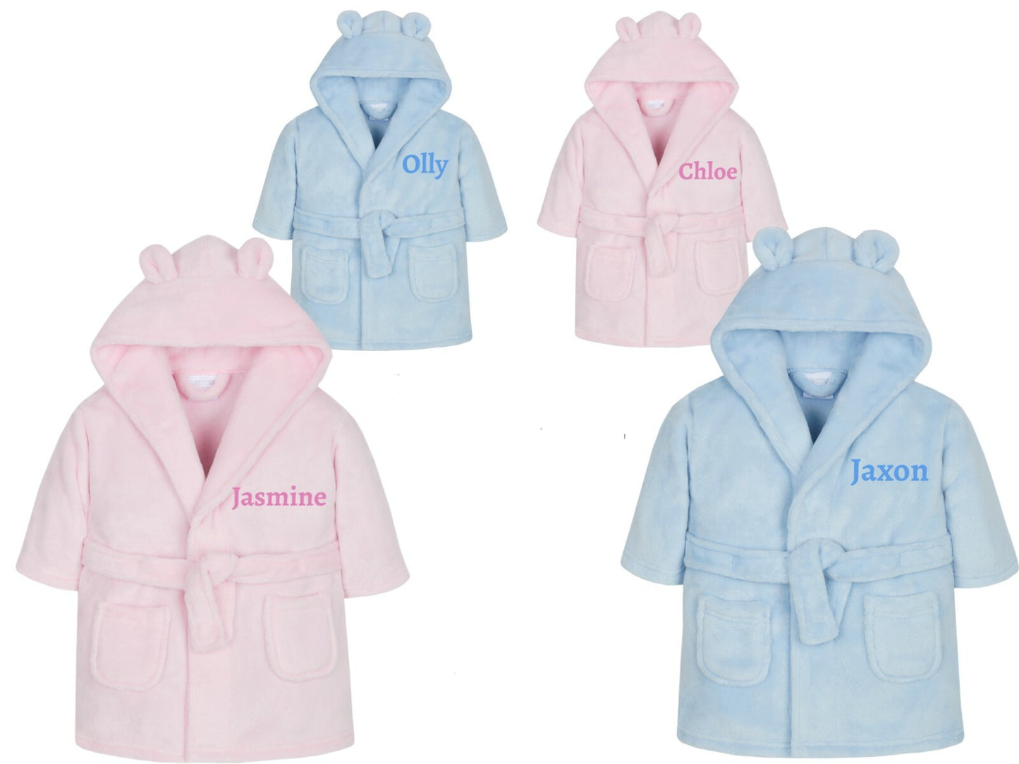 Boys Girls Babies Dressing Gowns 0-6 Months up to 6 Years Blue Pink PERSONALISED