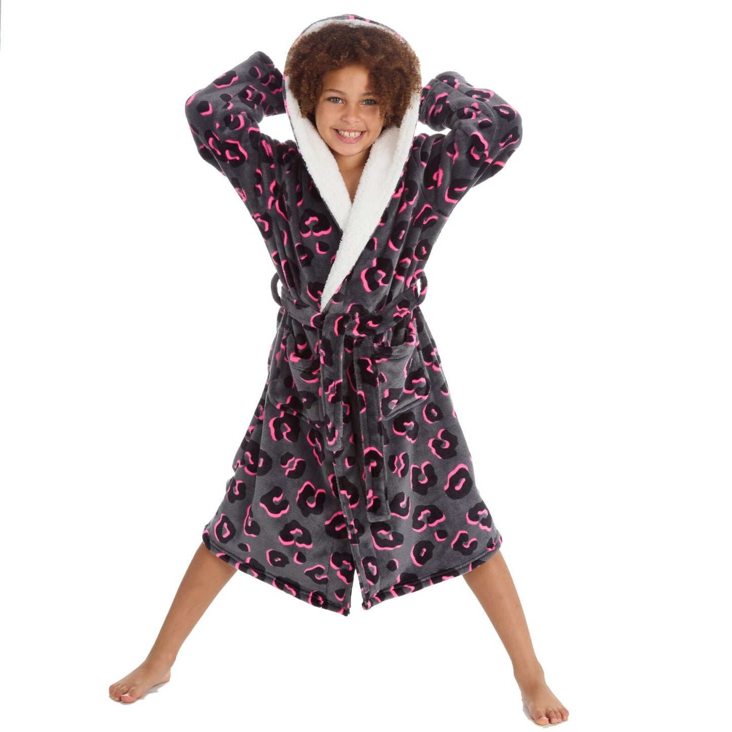 Girls Neon Animal Print Dressing Gown 7-13 Years  Soft Fleece Last Few
