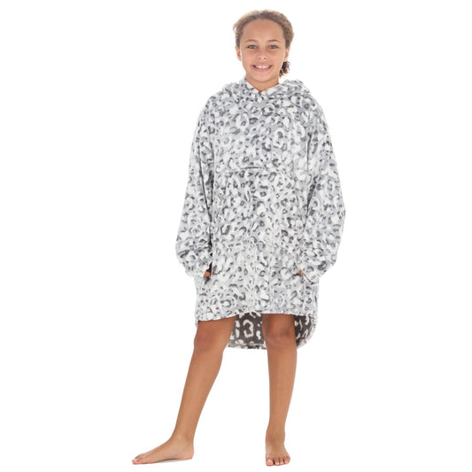 Older Girls Over Sized Hoodie Hooded Jumper PJ Snow Leopard 10 Year +