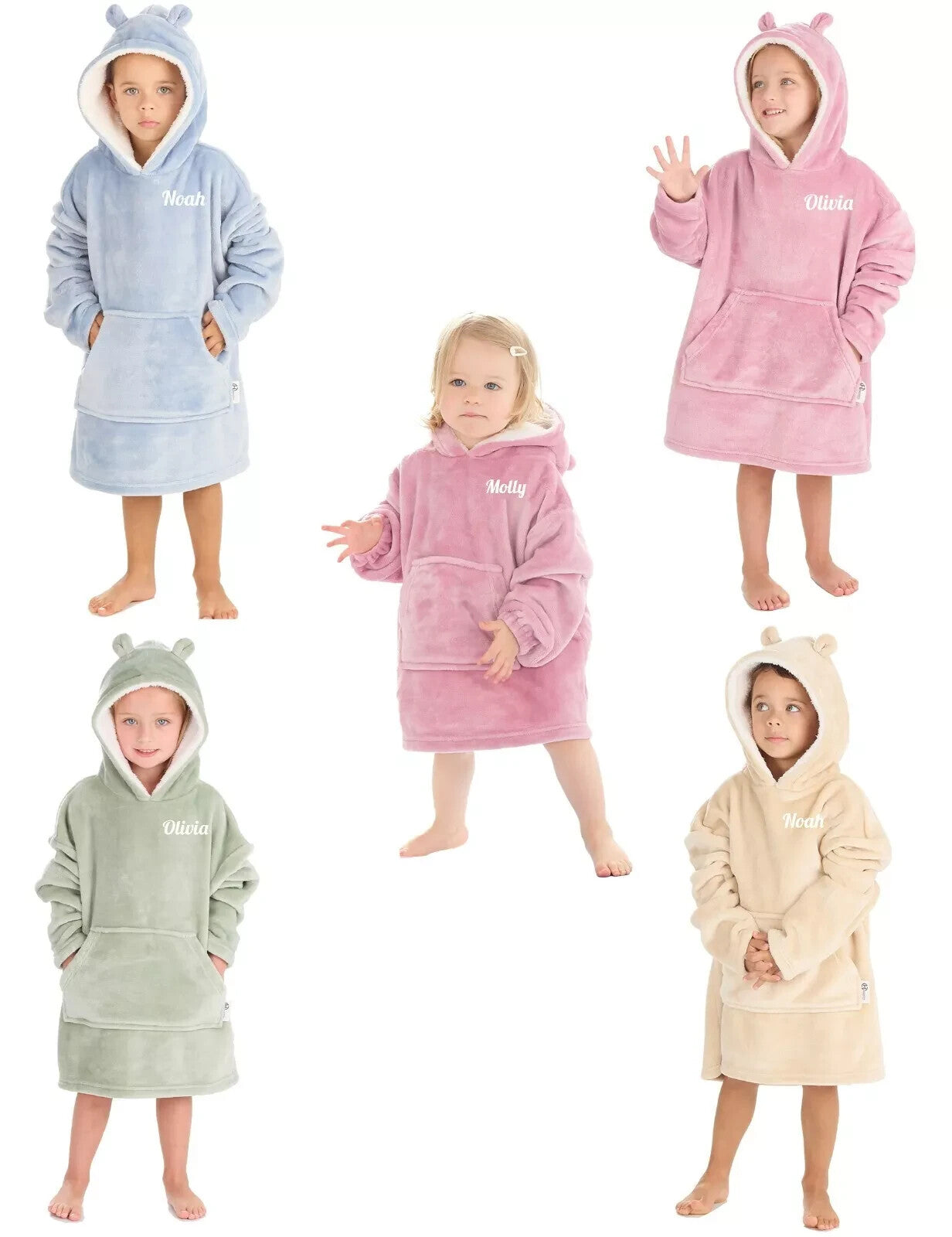 Personalised Children's Oversized Hoodie Snuggle Fleece 18mths-3yrs and 3-6yrs