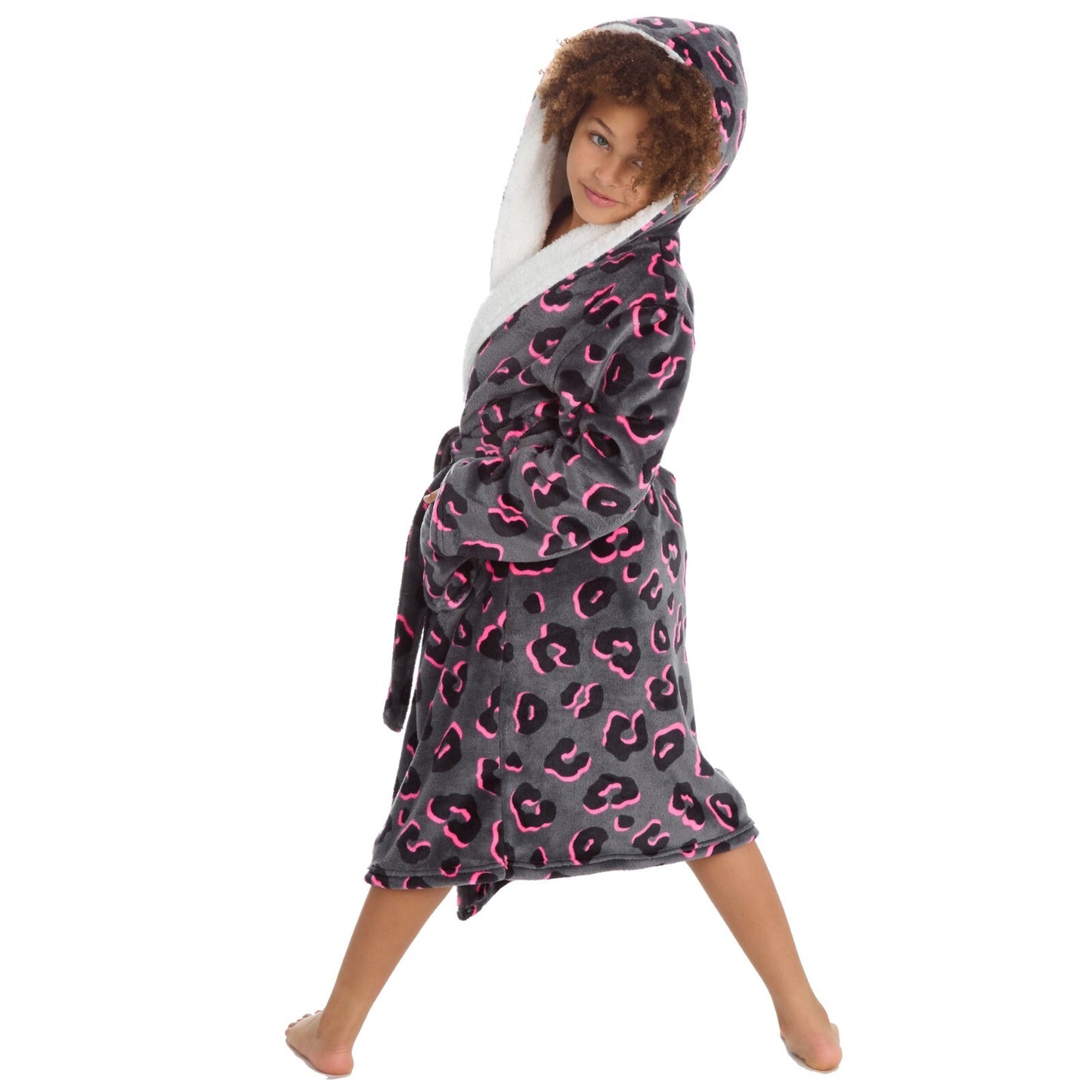 Girls Neon Animal Print Dressing Gown 7-13 Years  Soft Fleece Last Few
