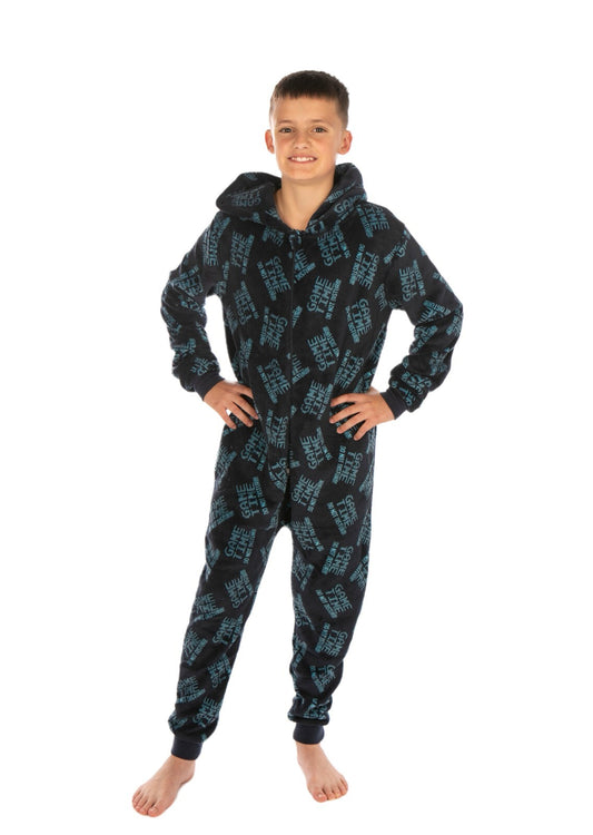 Boys Blue Gamer Design Fleece All In One 7-8 Years 9-10 Years 11-12 Years