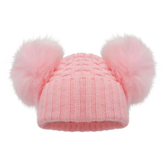 Boys Girls Baby Double Furry Pom Pom Hats 3 Months to 4 Years Cute Personalised