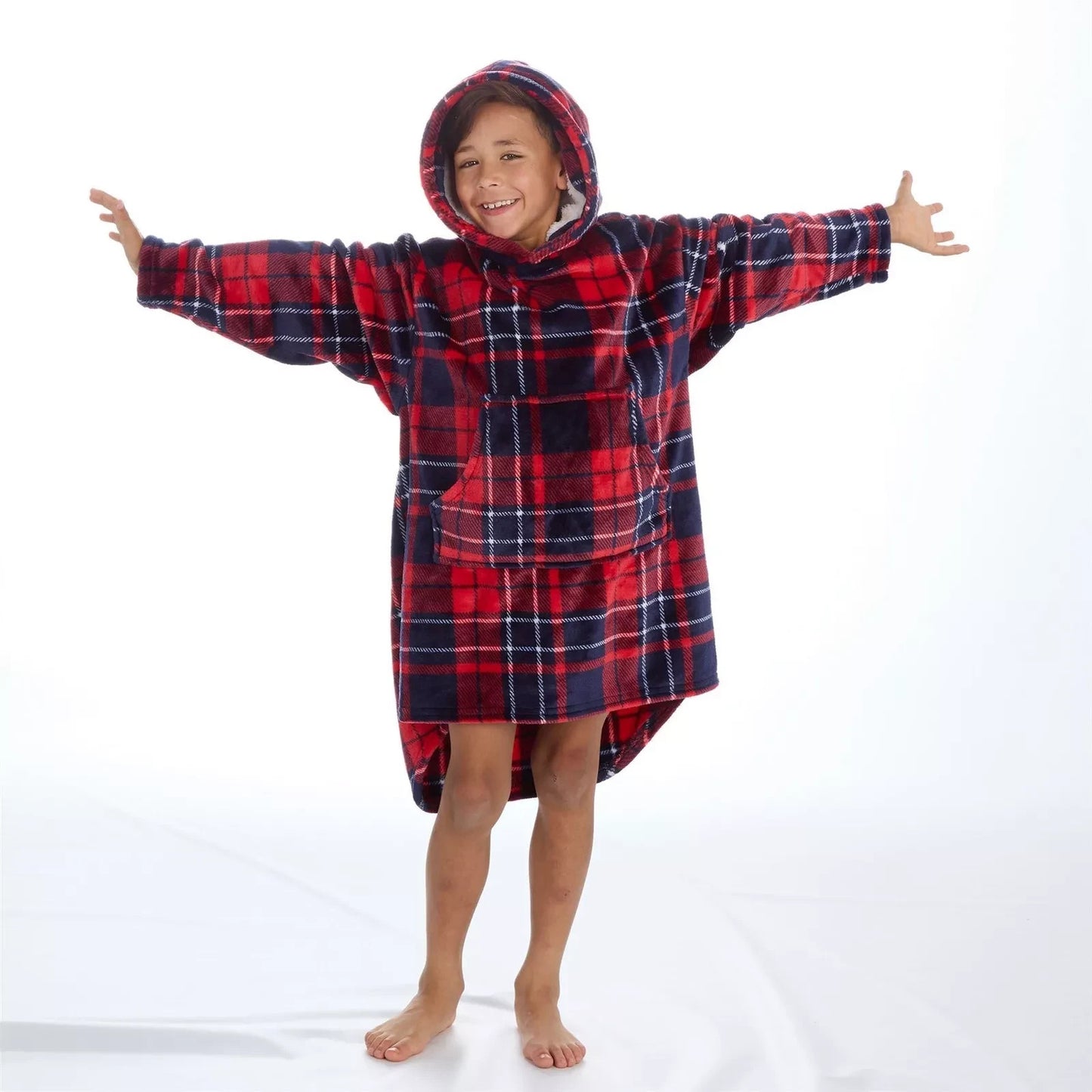 Personalised Kids Oversized Hoodie – Festive Tartan Loungewear 7-13 Years