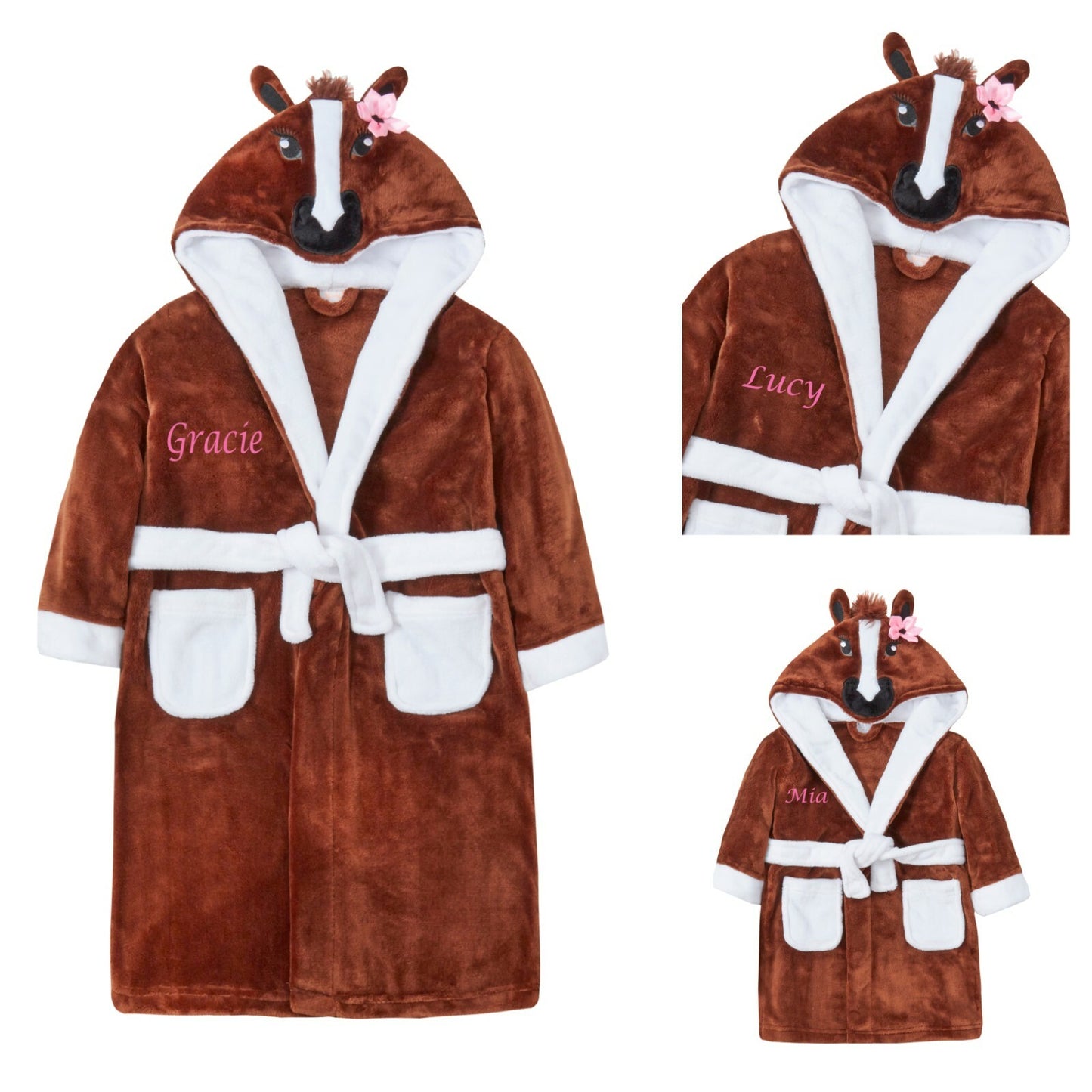 PERSONALISED Girls Horse Design Dressing Gown Robe  2-13 Years