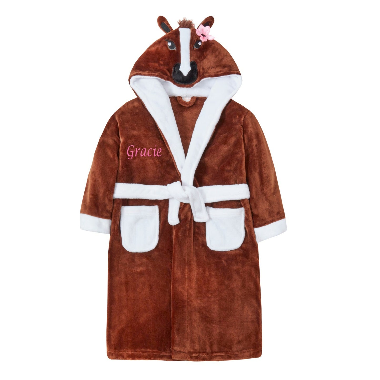 PERSONALISED Girls Horse Design Dressing Gown Robe  2-13 Years