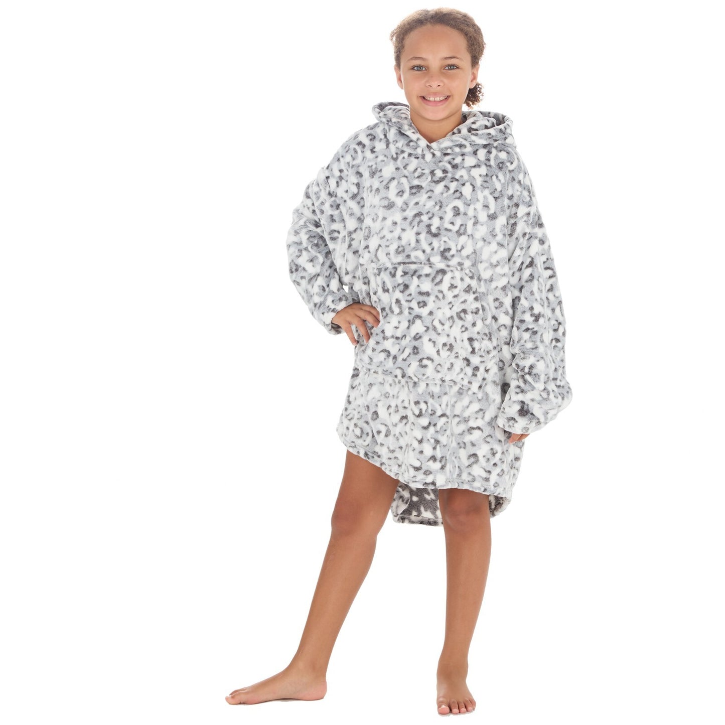 Older Girls Over Sized Hoodie Hooded Jumper PJ Snow Leopard 10 Year +