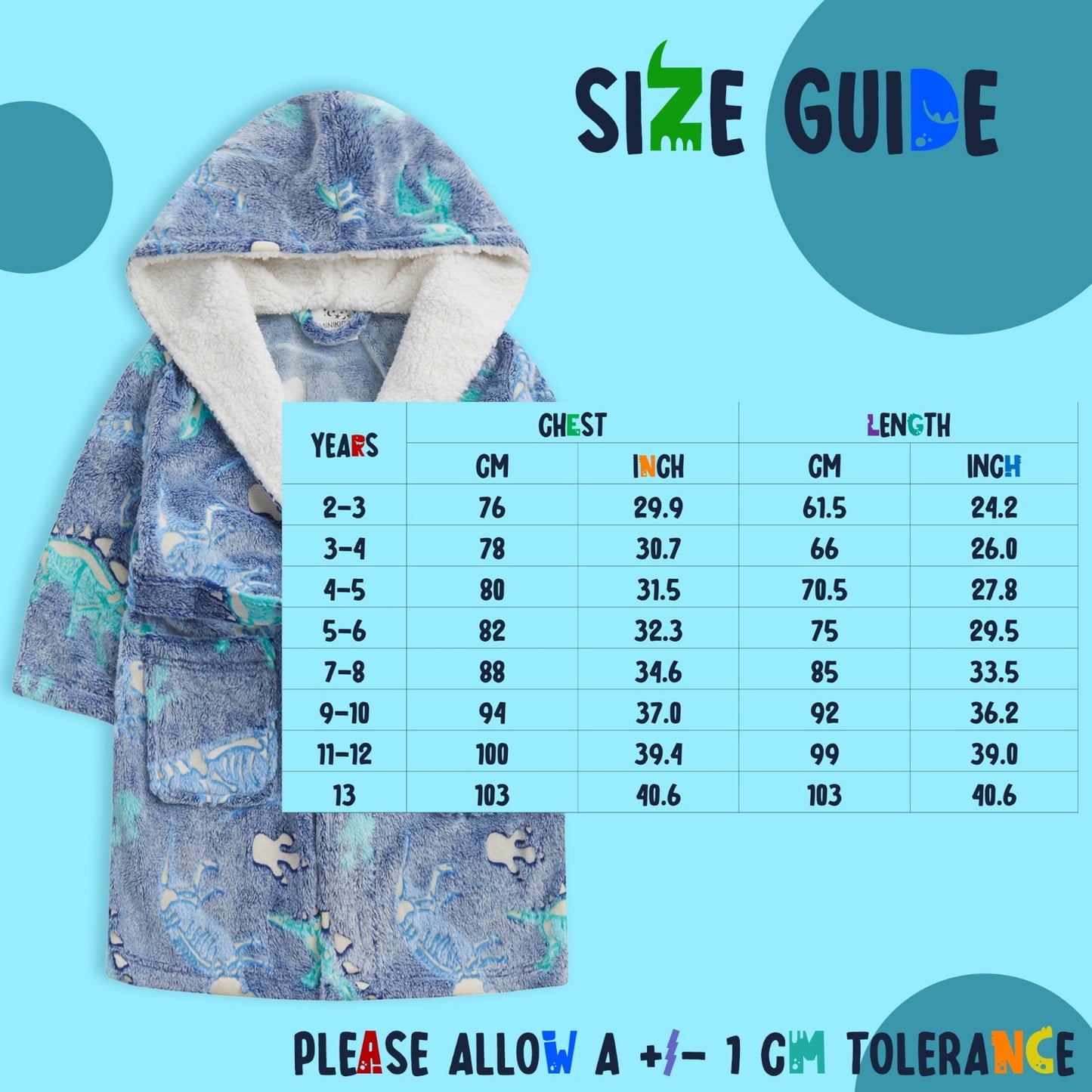 Kids Dinosaur Bathrobe | Hooded Glow in the Dark Fleece Dressing Gown Ages 2–6