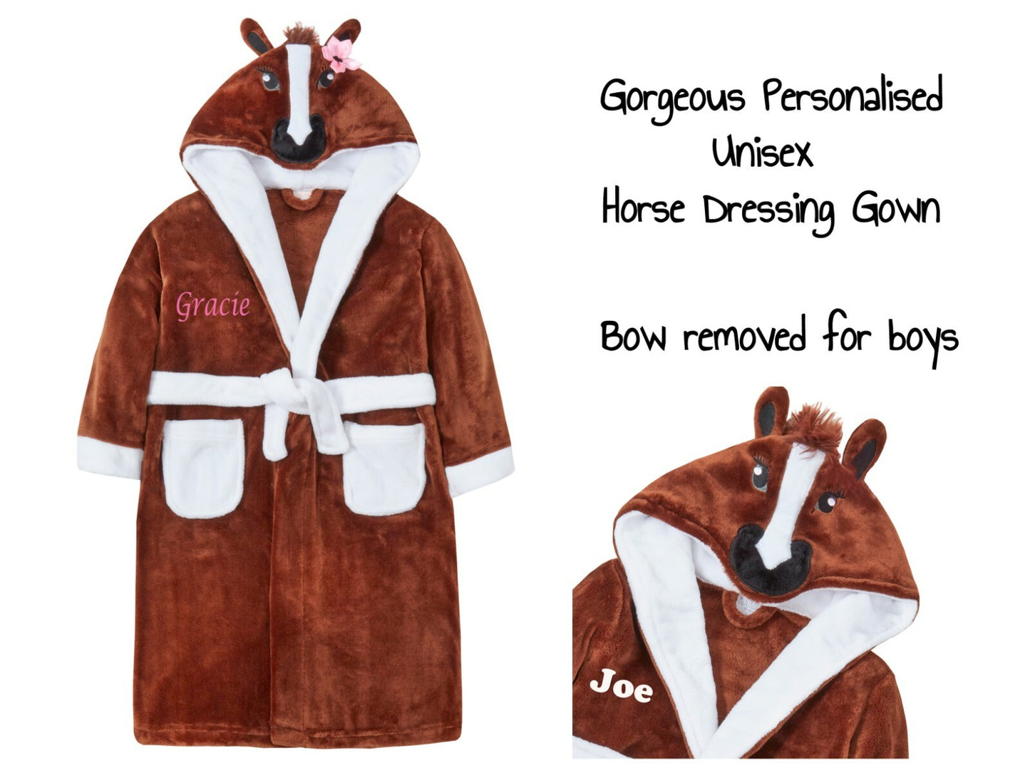 PERSONALISED Girls Horse Design Dressing Gown Robe  2-13 Years