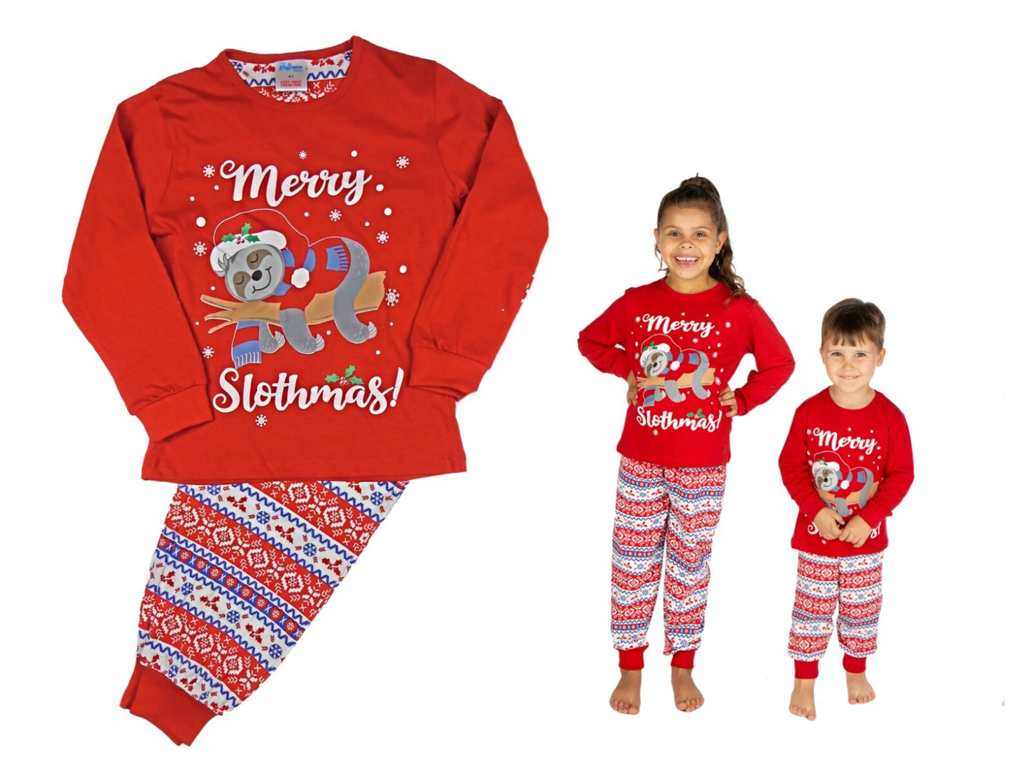Boys Girls Personalised Christmas Sloth  Pyjama Set 4-5 years up to 13 Years