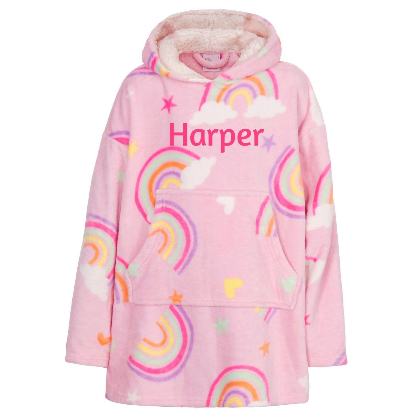 Older Girls Personalised Over Sized Hoodie Hooded Jumper PJ Rainbows 10 Year +