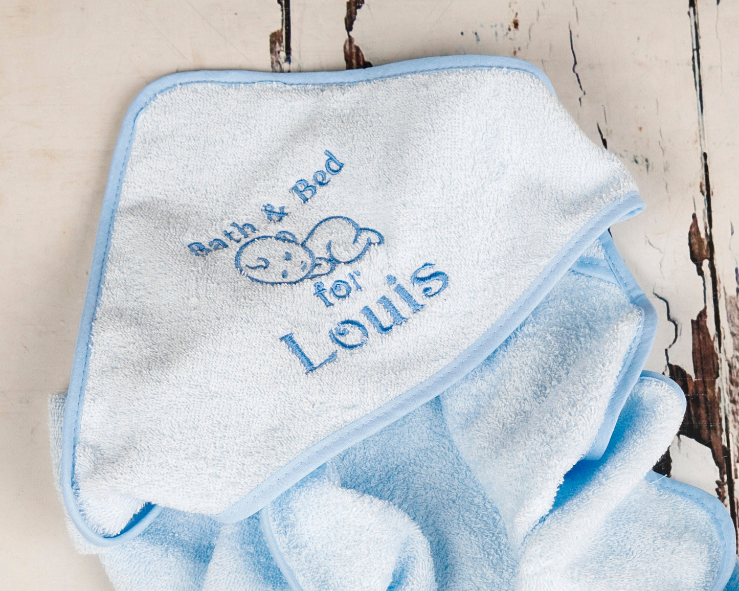 Baby Hooded Bath Towel with Cute 'Sleeping Baby'  PERSONALISED with Embroidery