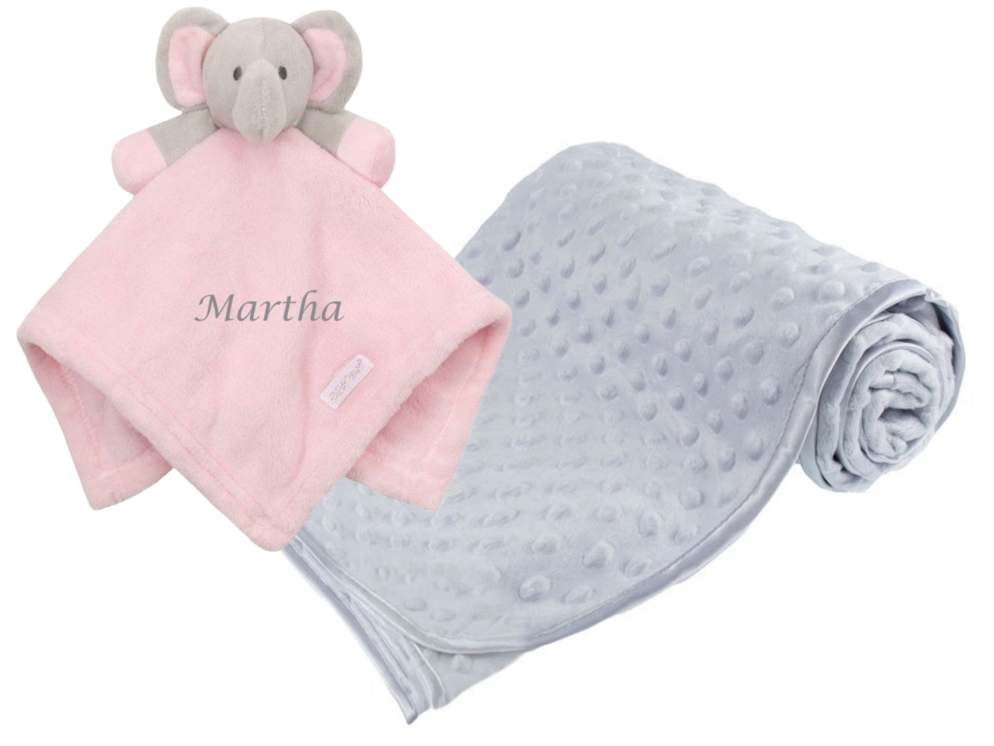 PERSONALISED with EMBROIDERY Elephant Comforter with Blanket Set Beautiful Keepsake Gift for Baby
