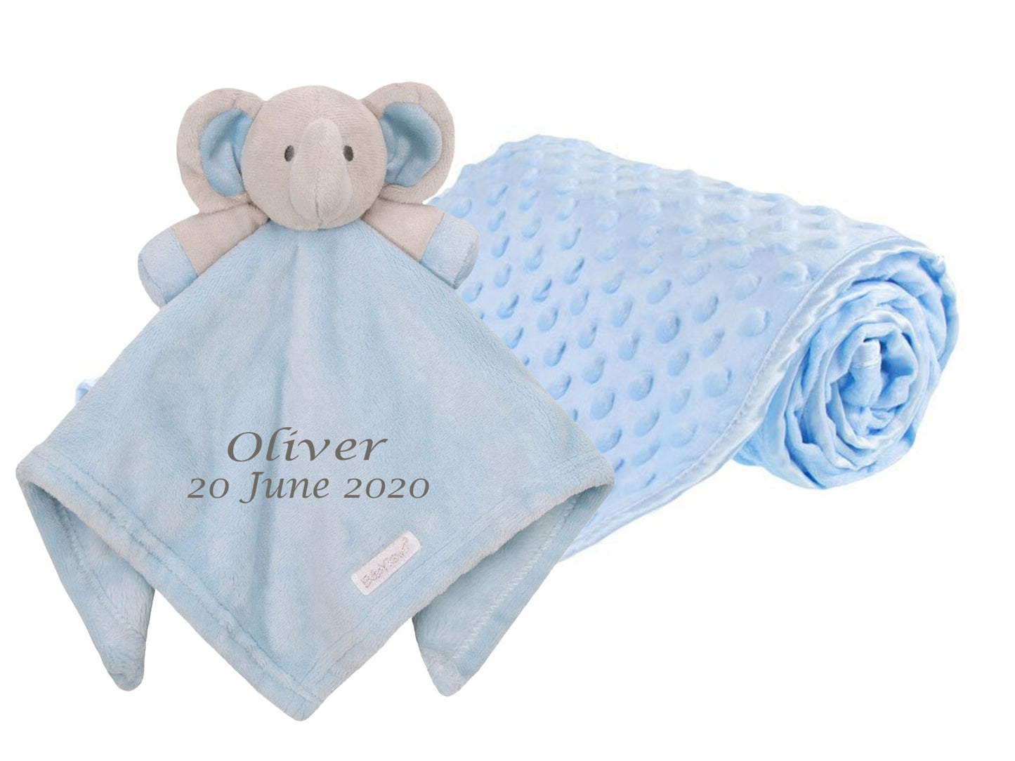 PERSONALISED with EMBROIDERY Elephant Comforter with Blanket Set Beautiful Keepsake Gift for Baby
