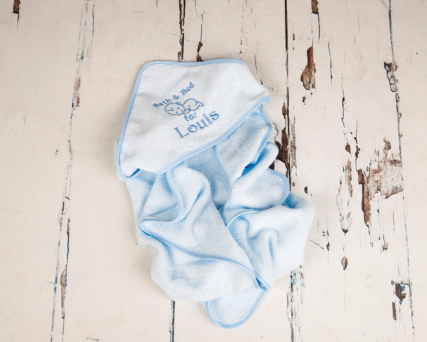 Baby Hooded Bath Towel with Cute 'Sleeping Baby'  PERSONALISED with Embroidery