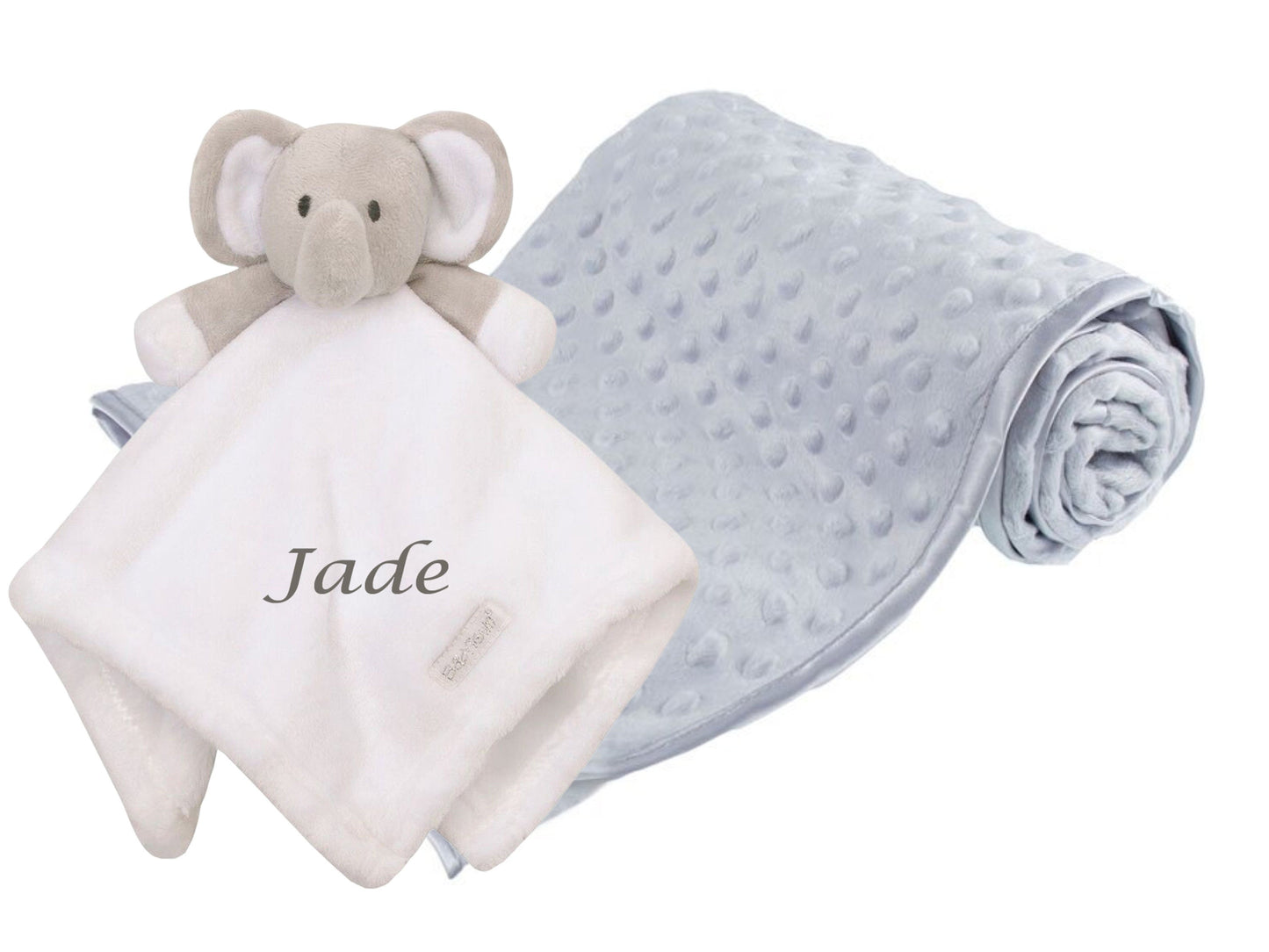PERSONALISED with EMBROIDERY Elephant Comforter with Blanket Set Beautiful Keepsake Gift for Baby