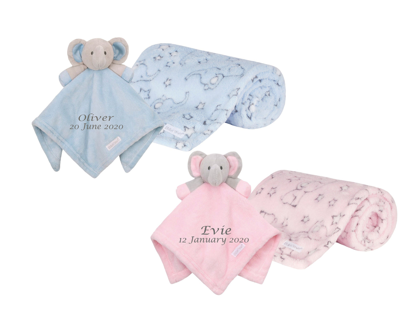 Personalised Elephant Comforter with Matching Fleece Blanket: Customized Baby Shower Keepsake Gift