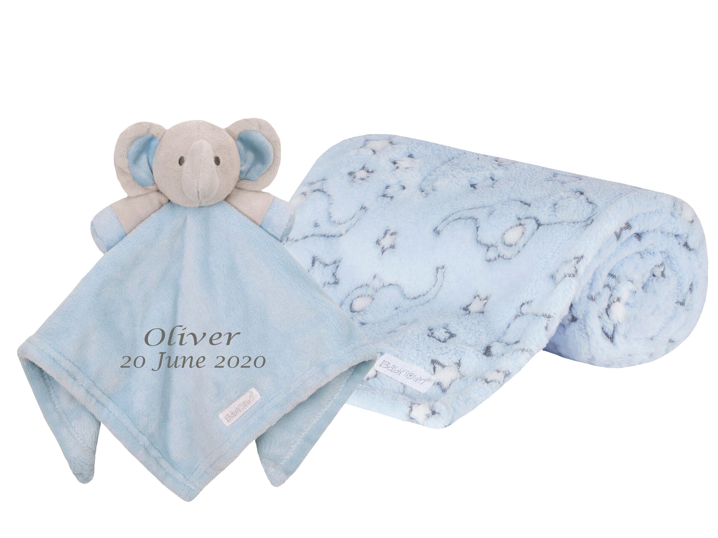 Personalised Elephant Comforter with Matching Fleece Blanket: Customized Baby Shower Keepsake Gift