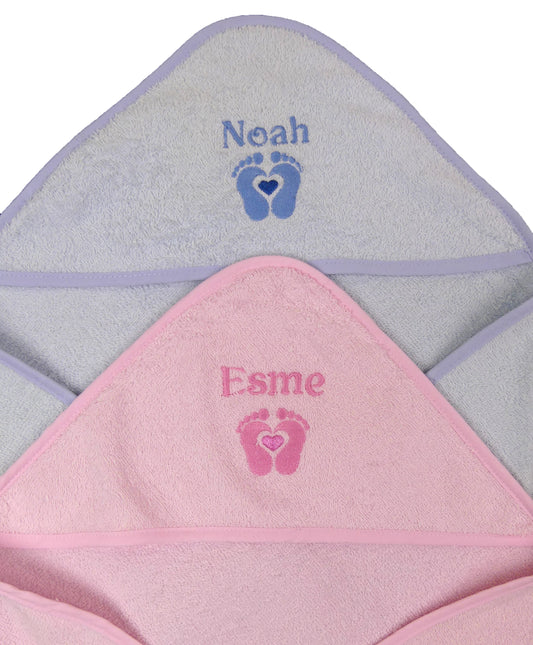 Personalized Baby Hooded Towel with Embroidered Name & Cute Feet - 75x75cm Shower Gift