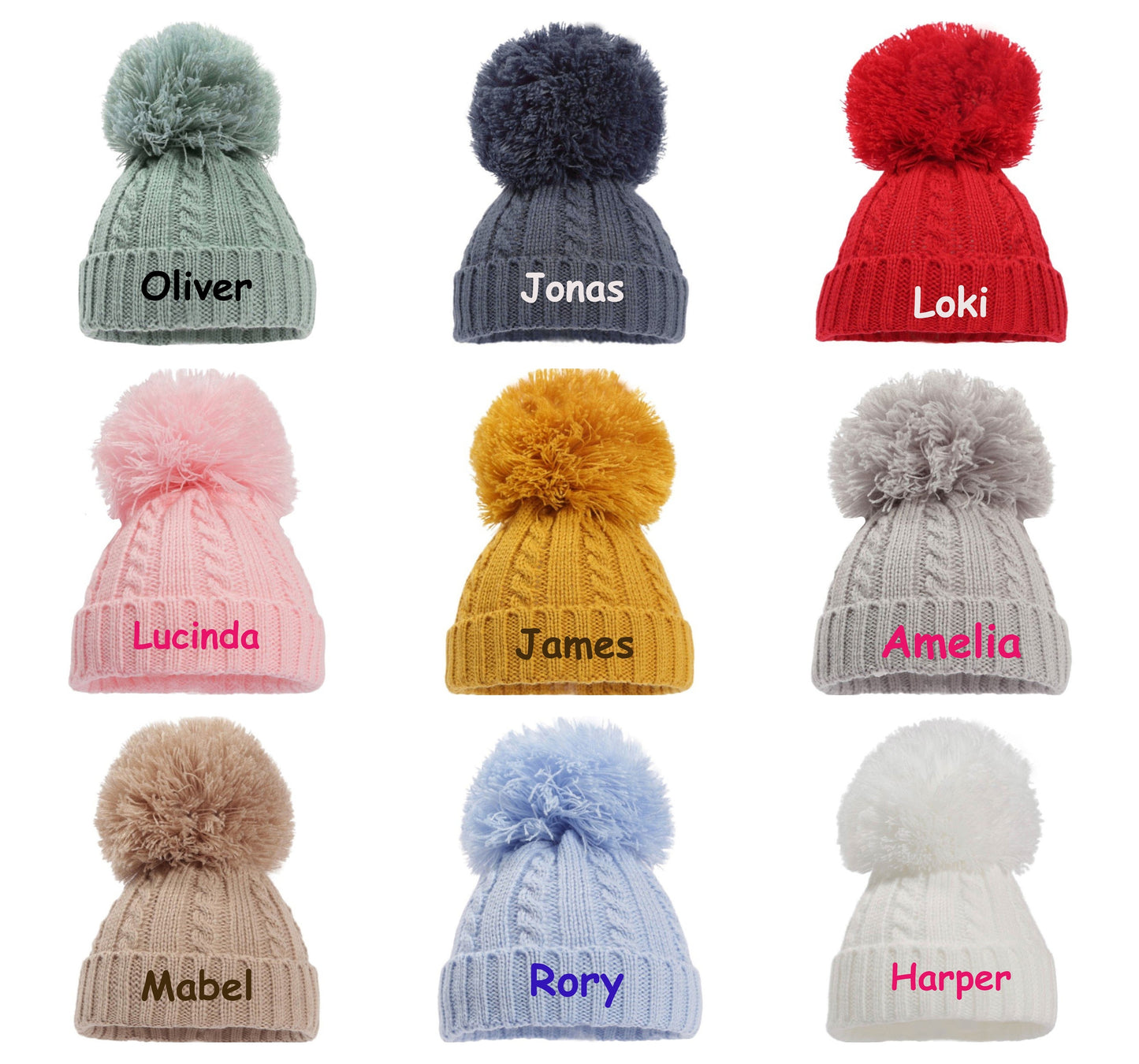 Personalised Baby Pom Pom Hat Newborn to 24 Months